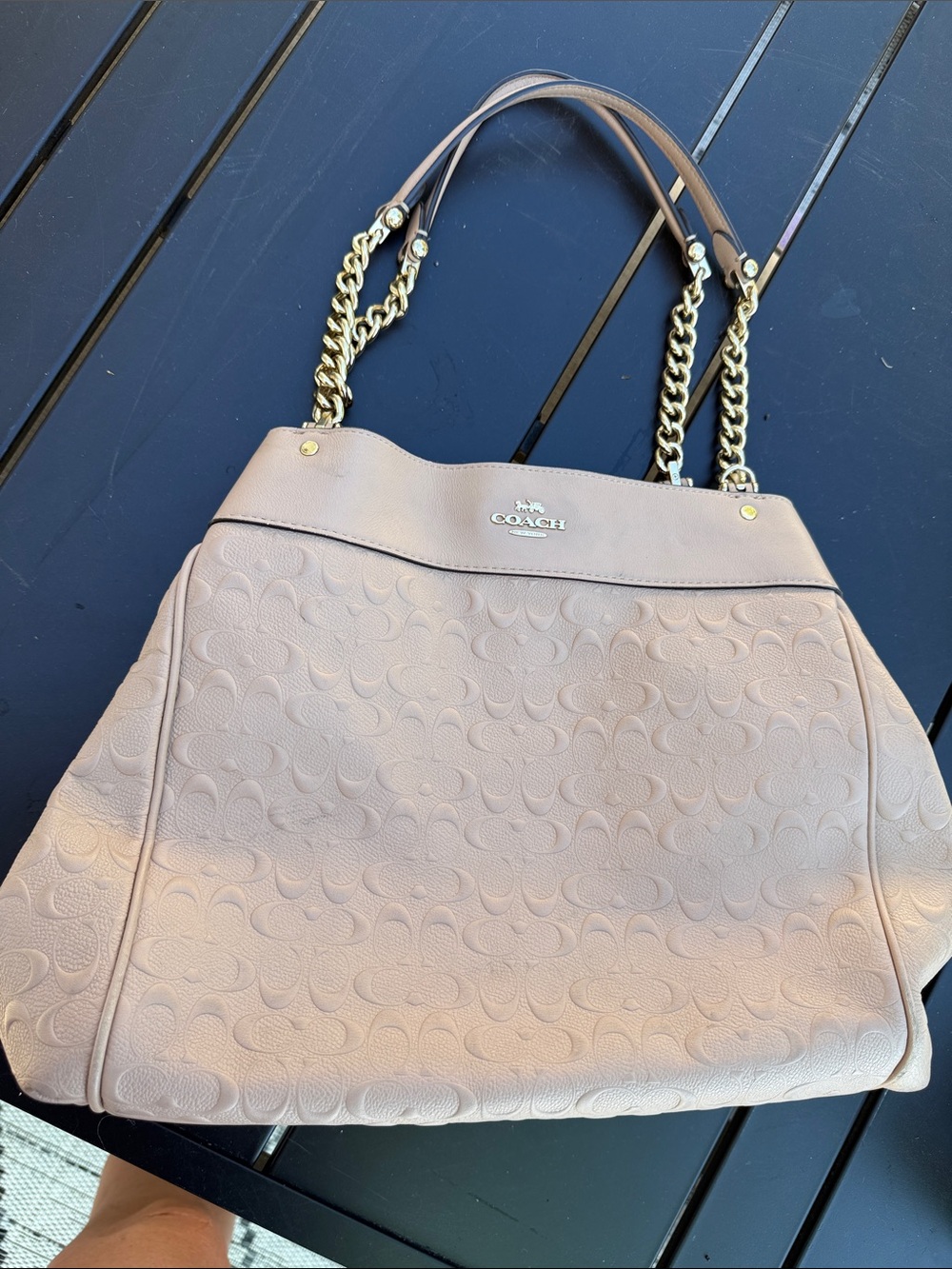 Coach Lexy Signature Debossed Leather Shoulder Bag Nude Pink Gold Chain